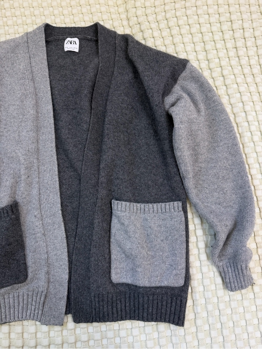 ZARA Two-Tone Gray Open-Front Cardigan - Picture 5 of 8